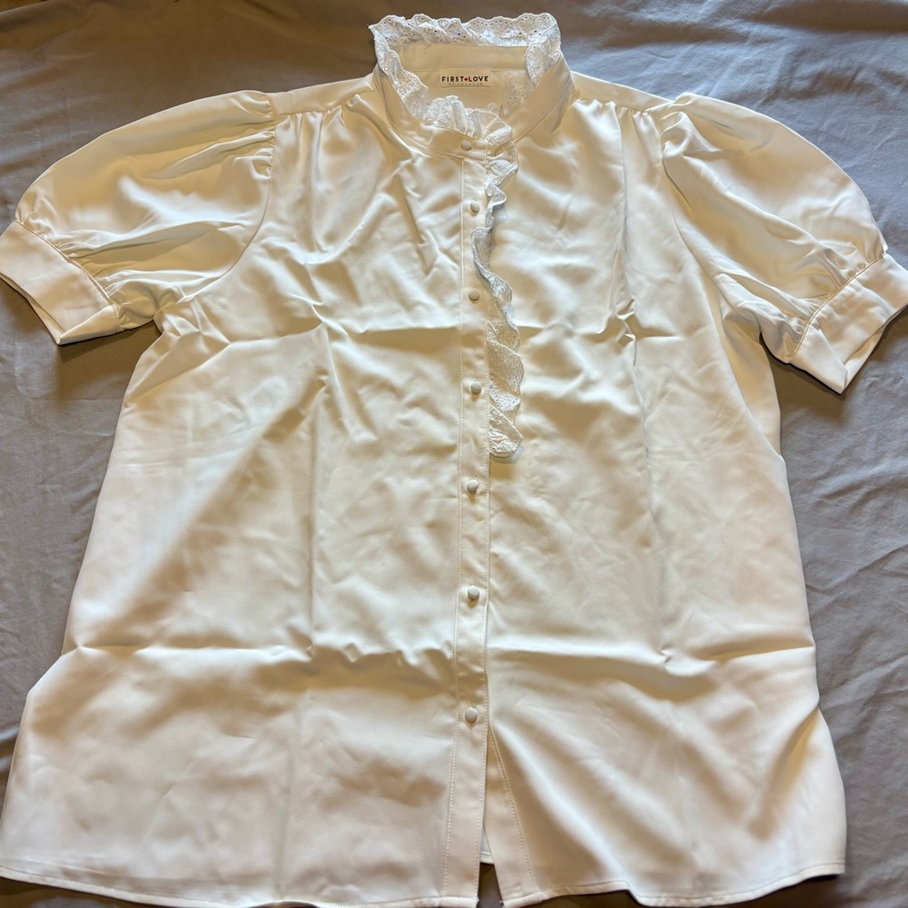 White Lace Trim Blouse